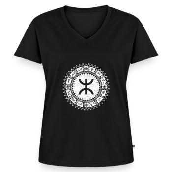 Horoscope Berbère - signe Astrologie - T-shirt encolure en V Premium bio Femme - noir - Devant - AI Model Female 172 light (172cm)