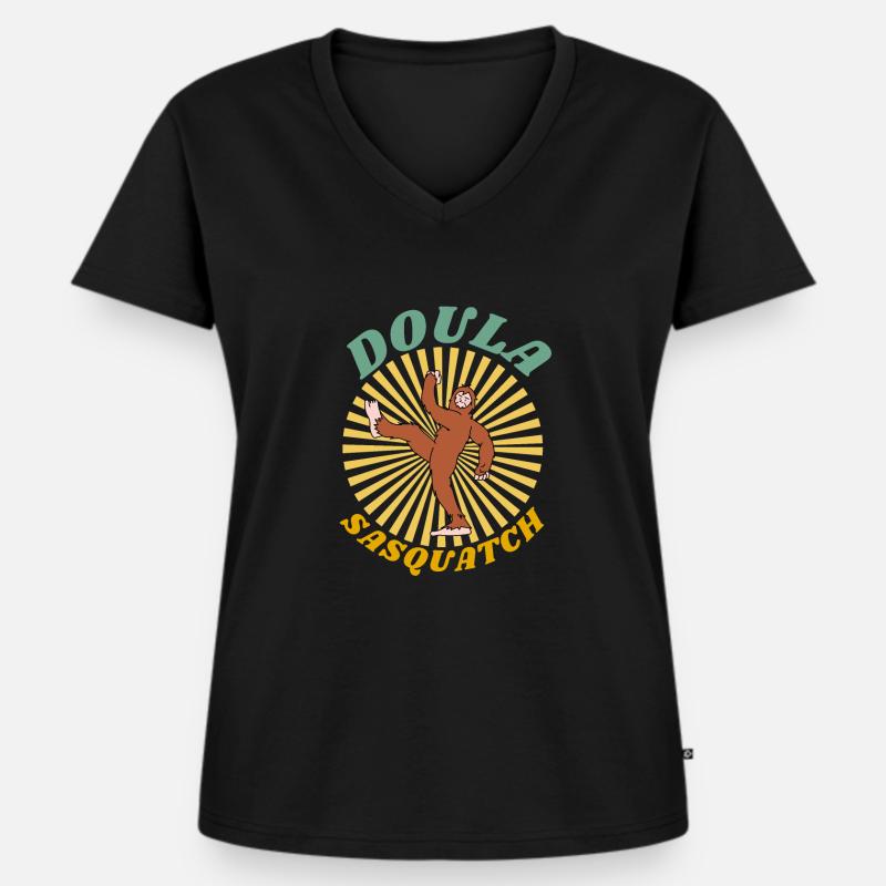 Arbeitstrainer Geburtstrainer Doula Squad Sasquatch - Frauen Premium Bio T-Shirt mit V-Ausschnitt - Schwarz