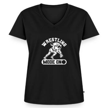 Wrestling mode on funny hobby wrestler fan - Women's Premium Organic V-neck T-shirt - black - Front - AI Model Female 172 light (172cm)