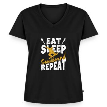 Snowboarder Funny Snowboarding Eat Sleep Snowboard - Frauen Premium Bio T-Shirt mit V-Ausschnitt - Schwarz - Vorne - AI Model Female 172 light (172cm)