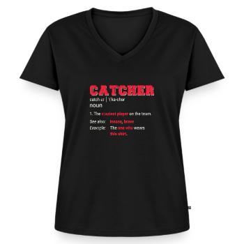 Receveur de baseball Joueur de softball Drôle - T-shirt encolure en V Premium bio Femme - noir - Devant - AI Model Female 172 light (172cm)