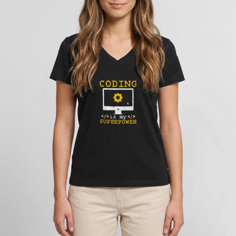Le codage est mon superpouvoir Programmeur de logiciels Codeur T-shirt encolure en V Premium bio Femme