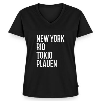 New York Rio Tokio Plauen Erzgebirge - Frauen Premium Bio T-Shirt mit V-Ausschnitt - Schwarz - Vorne - AI Model Female 172 light (172cm)
