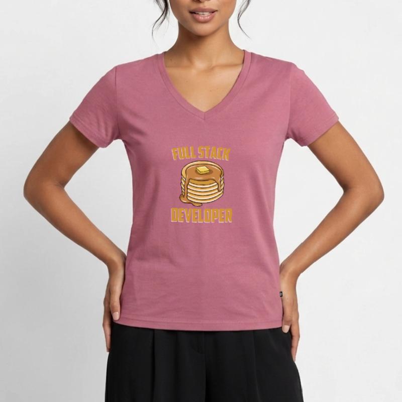 Développeur Full Stack - Programmeur Codeur informatique T-shirt encolure en V Premium bio Femme