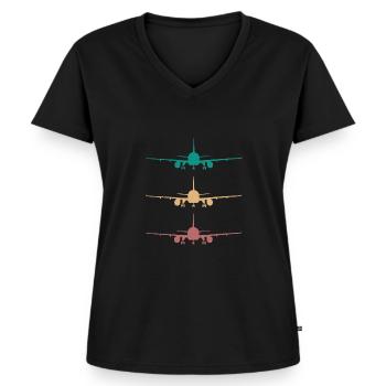 Flugzeug Retro Design 3 farben / für piloten - Frauen Premium Bio T-Shirt mit V-Ausschnitt - Schwarz - Vorne - AI Model Female 172 light (172cm)