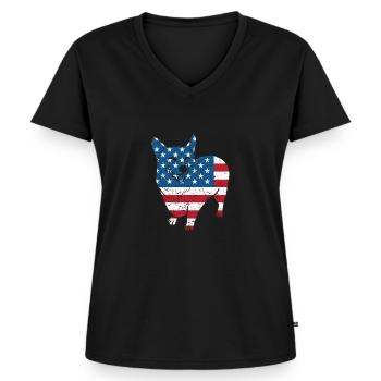 Corgi 4 juillet chiot patriotique amoureux des chiens - T-shirt encolure en V Premium bio Femme - noir - Devant - AI Model Female 172 light (172cm)