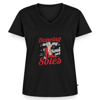 Dancing With My Soul And Soles Tap Dancer Tap Danc - Frauen Premium Bio T-Shirt mit V-Ausschnitt - Schwarz - Vorne - AI Model Female 172 light (172cm)