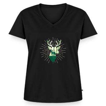 Hirsch Natur Wald Outdoor Jagd Jäger Geweih - Frauen Premium Bio T-Shirt mit V-Ausschnitt - Schwarz - Vorne - AI Model Female 172 light (172cm)