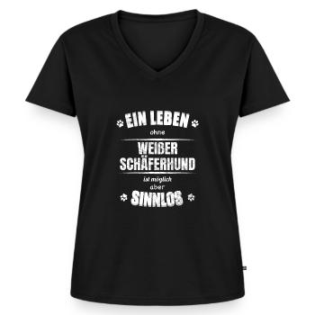 Leben ohne Hund ist Sinnlos - Weißer Schäferhund - Frauen Premium Bio T-Shirt mit V-Ausschnitt - Schwarz - Vorne - AI Model Female 172 light (172cm)