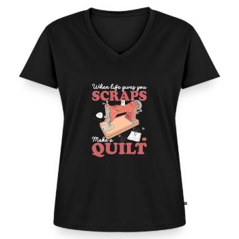 Quand la vie vous donne des restes Faire des courtepointes - T-shirt encolure en V Premium bio Femme - noir - Devant - AI Model Female 172 light (172cm)