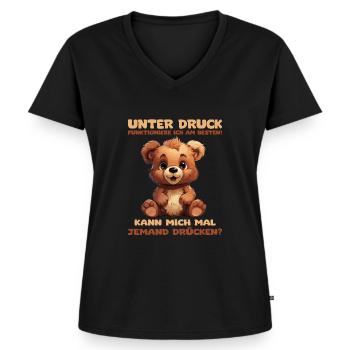 Lustiger Spruch mit Bärchen. Unter Druck - Frauen Premium Bio T-Shirt mit V-Ausschnitt - Schwarz - Vorne - AI Model Female 172 light (172cm)