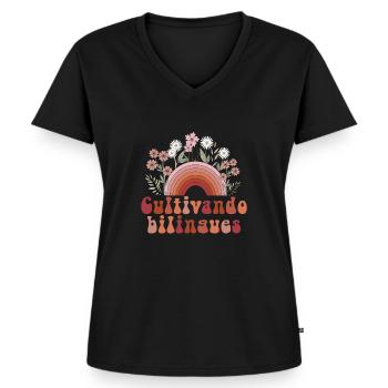 Cultivando Bilingües Spanischlehrer - Frauen Premium Bio T-Shirt mit V-Ausschnitt - Schwarz - Vorne - AI Model Female 172 light (172cm)
