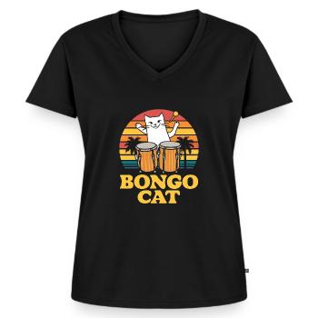 Bongo Musik Geschenk - Frauen Premium Bio T-Shirt mit V-Ausschnitt - Schwarz - Vorne - AI Model Female 172 light (172cm)