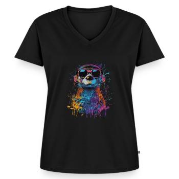 Otter - Frauen Premium Bio T-Shirt mit V-Ausschnitt - Schwarz - Vorne - AI Model Female 172 light (172cm)