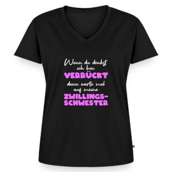 Jumeaux disant drôle de sœur jumelle - T-shirt encolure en V Premium bio Femme - noir - Devant - AI Model Female 172 light (172cm)