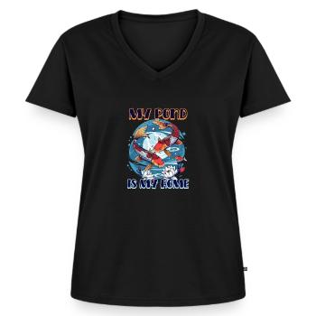 Koi Fish My Pond is My Home - Women's Premium Organic V-neck T-shirt - black - Front - AI Model Female 172 light (172cm)