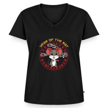 Année Du Rat Mignon Chinois Kawaii Nouvel An Chinois - T-shirt encolure en V Premium bio Femme - noir - Devant - AI Model Female 172 light (172cm)