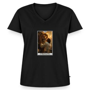 Tarotkarten Tarotkarte Strength Kraft - Frauen Premium Bio T-Shirt mit V-Ausschnitt - Schwarz - Vorne - AI Model Female 172 light (172cm)