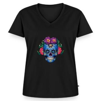 Mexikanisches Skelett Muertos Tag Des Toten Halloween - Frauen Premium Bio T-Shirt mit V-Ausschnitt - Schwarz - Vorne - AI Model Female 172 light (172cm)