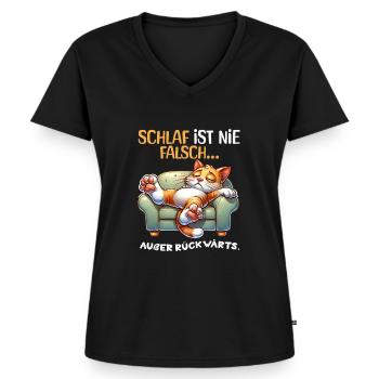 Bin Müde Faul Lustige Schlafanzug Morgenmuffel - Frauen Premium Bio T-Shirt mit V-Ausschnitt - Schwarz - Vorne - AI Model Female 172 light (172cm)