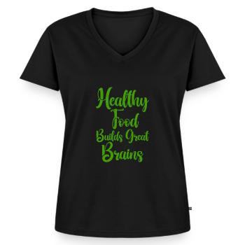 Healthy Foods Build Great Brains - Frauen Premium Bio T-Shirt mit V-Ausschnitt - Schwarz - Vorne - AI Model Female 172 light (172cm)