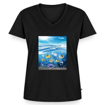 Frutiger Aero Aesthetic Tech Ozean Unterwasserfisc - Frauen Premium Bio T-Shirt mit V-Ausschnitt - Schwarz - Vorne - AI Model Female 172 light (172cm)