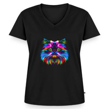 Chat de l’Himalaya Popart - T-shirt encolure en V Premium bio Femme - noir - Devant - AI Model Female 172 light (172cm)