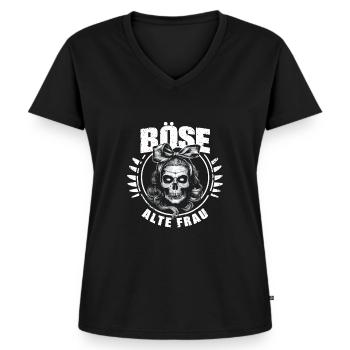 Motorrad Biker Lady Sarkasmus Böse alte Frau - Frauen Premium Bio T-Shirt mit V-Ausschnitt - Schwarz - Vorne - AI Model Female 172 light (172cm)
