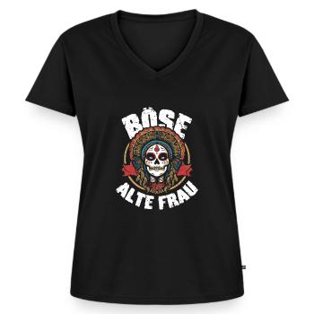 Motorrad Biker Lady Sarkasmus Böse alte Frau - Frauen Premium Bio T-Shirt mit V-Ausschnitt - Schwarz - Vorne - AI Model Female 172 light (172cm)