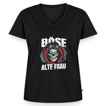 Motorrad Biker Lady Sarkasmus Böse alte Frau - Frauen Premium Bio T-Shirt mit V-Ausschnitt - Schwarz - Vorne - AI Model Female 172 light (172cm)