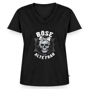 Motorrad Biker Lady Sarkasmus Böse alte Frau - Frauen Premium Bio T-Shirt mit V-Ausschnitt - Schwarz - Vorne - AI Model Female 172 light (172cm)