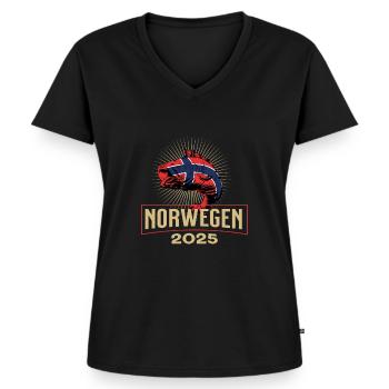 Norway 2025 Fish Motif - Women's Premium Organic V-neck T-shirt - black - Front - AI Model Female 172 light (172cm)