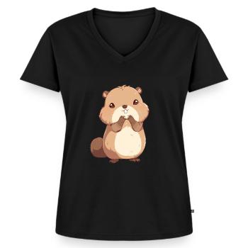 Beaver Biber - T-shirt encolure en V Premium bio Femme - noir - Devant - AI Model Female 172 light (172cm)