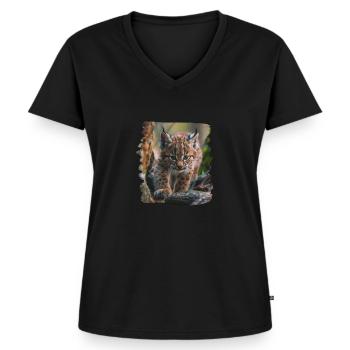 Lynx Luchse Luchs - T-shirt encolure en V Premium bio Femme - noir - Devant - AI Model Female 172 light (172cm)
