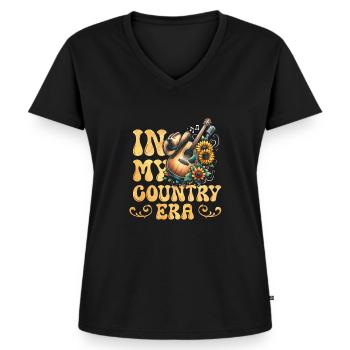 Amateur de musique country à mon époque - T-shirt encolure en V Premium bio Femme - noir - Devant - AI Model Female 172 light (172cm)