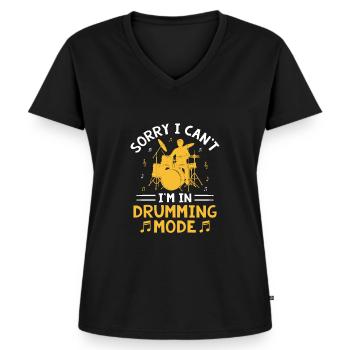 Sorry I Can't I'm Drumming Mode Drum Drummer - Frauen Premium Bio T-Shirt mit V-Ausschnitt - Schwarz - Vorne - AI Model Female 172 light (172cm)