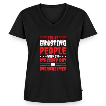 CEO Of Ghosting When Stressed Or Overwhelmed 2 - Frauen Premium Bio T-Shirt mit V-Ausschnitt - Schwarz - Vorne - AI Model Female 172 light (172cm)