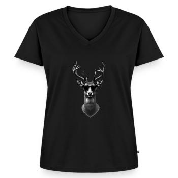 Deer Sunglasses Animal Motif Hunter Deer - Women's Premium Organic V-neck T-shirt - black - Front - AI Model Female 172 light (172cm)