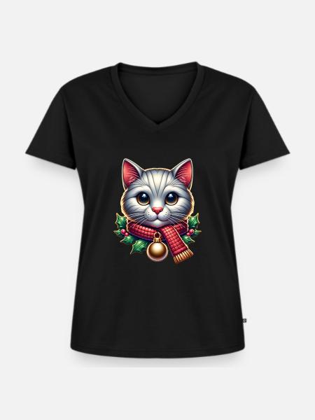 Katze - Frauen Premium Bio T-Shirt mit V-Ausschnitt - Schwarz