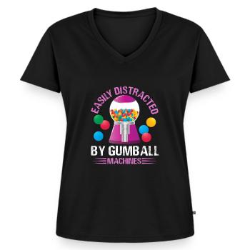 Easily Distracted By Gumball Machines Bubblegum - Frauen Premium Bio T-Shirt mit V-Ausschnitt - Schwarz - Vorne - AI Model Female 172 light (172cm)