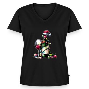 Wine-drinking drinker Santa hat Xmas - Women's Premium Organic V-neck T-shirt - black - Front - AI Model Female 172 light (172cm)
