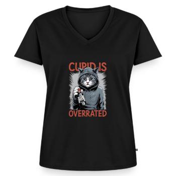 Single Valentine's Day Love Cupid Funny Saying - Women's Premium Organic V-neck T-shirt - black - Front - AI Model Female 172 light (172cm)