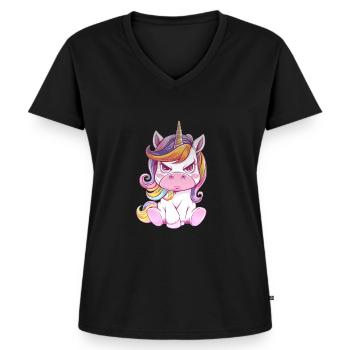 Verärgertes Einhorn Mit Regenbogenmähne - Frauen Premium Bio T-Shirt mit V-Ausschnitt - Schwarz - Vorne - AI Model Female 172 light (172cm)