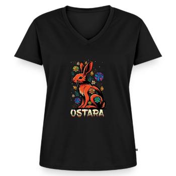 Lapin Ostara avec des fleurs pour le festival du printemps - T-shirt encolure en V Premium bio Femme - noir - Devant - AI Model Female 172 light (172cm)