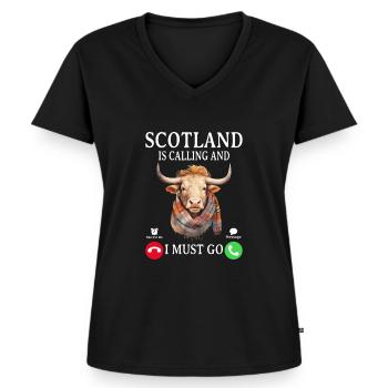 Schottisches Hochlandrind für Landwirte - Frauen Premium Bio T-Shirt mit V-Ausschnitt - Schwarz - Vorne - AI Model Female 172 light (172cm)