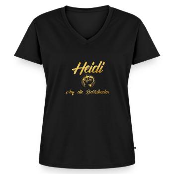 Heidi Reichinnek Merch Ultra - Frauen Premium Bio T-Shirt mit V-Ausschnitt - Schwarz - Vorne - AI Model Female 172 light (172cm)
