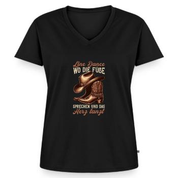 Line Dance Liebhaber Cowboy Line Dancer - Frauen Premium Bio T-Shirt mit V-Ausschnitt - Schwarz - Vorne - AI Model Female 172 light (172cm)