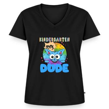 Kindergarten dude lustige Kinder Crew - Frauen Premium Bio T-Shirt mit V-Ausschnitt - Schwarz - Vorne - AI Model Female 172 light (172cm)