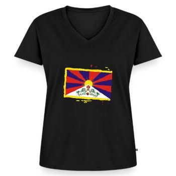 Drapeau tibétain - T-shirt encolure en V Premium bio Femme - noir - Devant - AI Model Female 172 light (172cm)