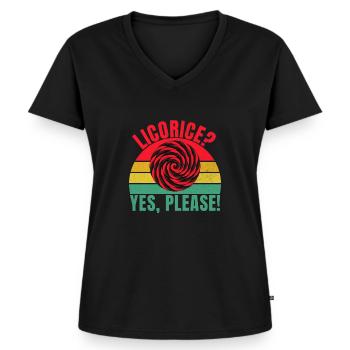 Cadeaux de réglisse - T-shirt encolure en V Premium bio Femme - noir - Devant - AI Model Female 172 light (172cm)